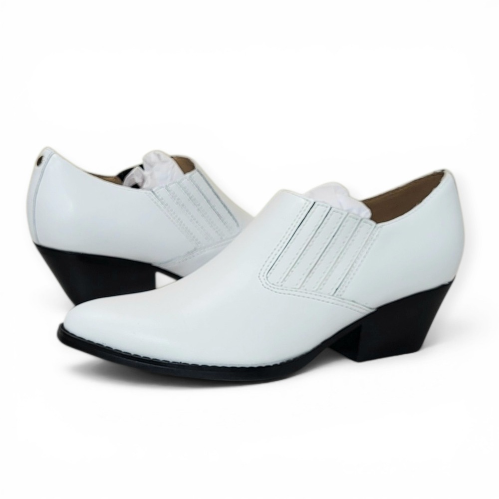 Marc Fisher Womens 5M Western Pointed‎ Toe Leather Shootie White Block Heel CORI